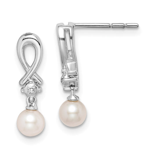 QE10206 Sterling Silver Rhodium-plated FW Cultured Pearl Diamond Earrings