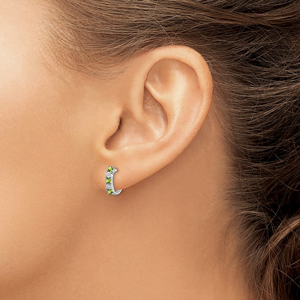 QE10209PE Sterling Silver Rhodium-plated Peridot and Diamond Earrings