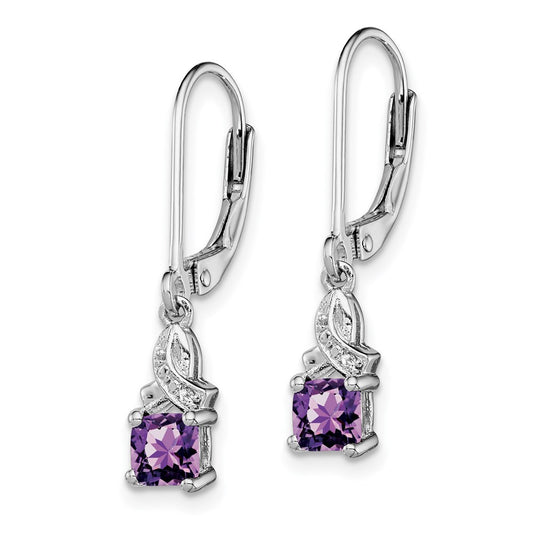 QE10213AM Sterling Silver Rhodium-plated Amethyst and Diamond Earrings