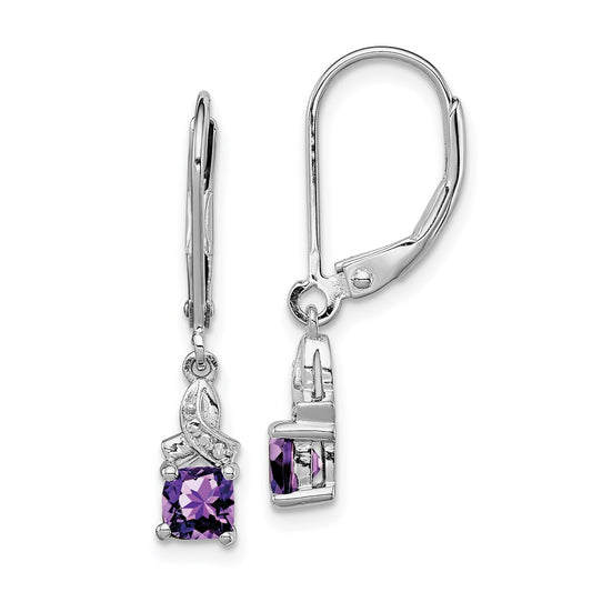 QE10213AM Sterling Silver Rhodium-plated Amethyst and Diamond Earrings