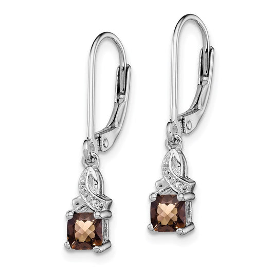 QE10213SQ Sterling Silver Rhodium-plated Smoky Quartz and Diamond Earrings