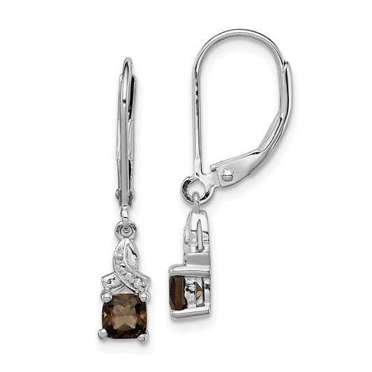 QE10213SQ Sterling Silver Rhodium-plated Smoky Quartz and Diamond Earrings