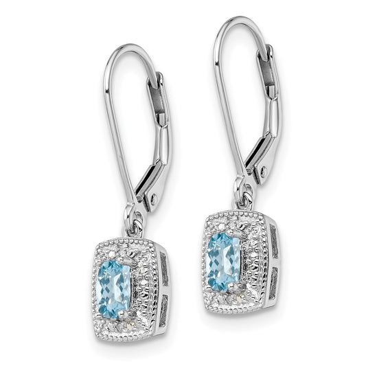 QE10215BT Sterling Silver Rhodium-plated Blue Topaz Diamond Earrings