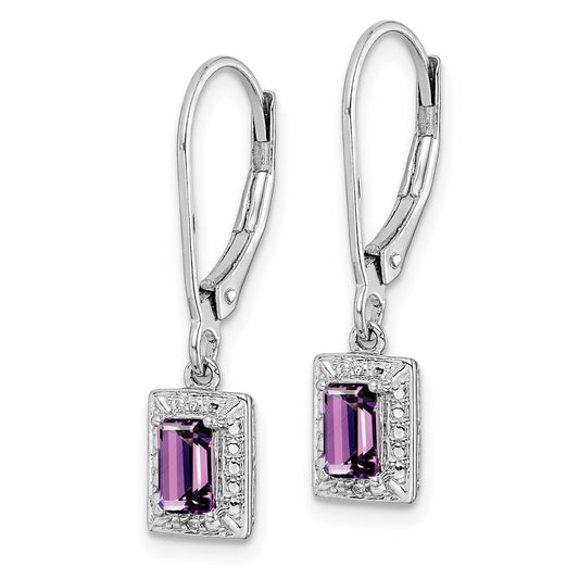 QE10221AM Sterling Silver Rhodium-plated Amethyst and Diamond Earrings