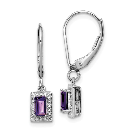 QE10221AM Sterling Silver Rhodium-plated Amethyst and Diamond Earrings