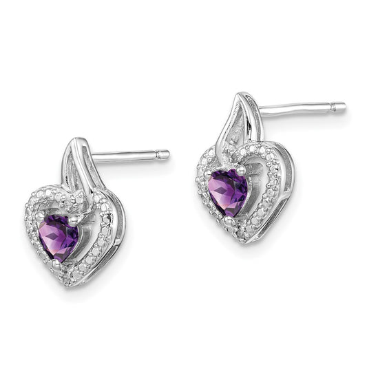 QE10229AM Sterling Silver Rhodium-plated Amethyst and Diamond Earrings