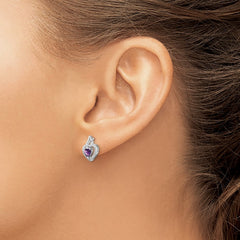 QE10229AM Sterling Silver Rhodium-plated Amethyst and Diamond Earrings