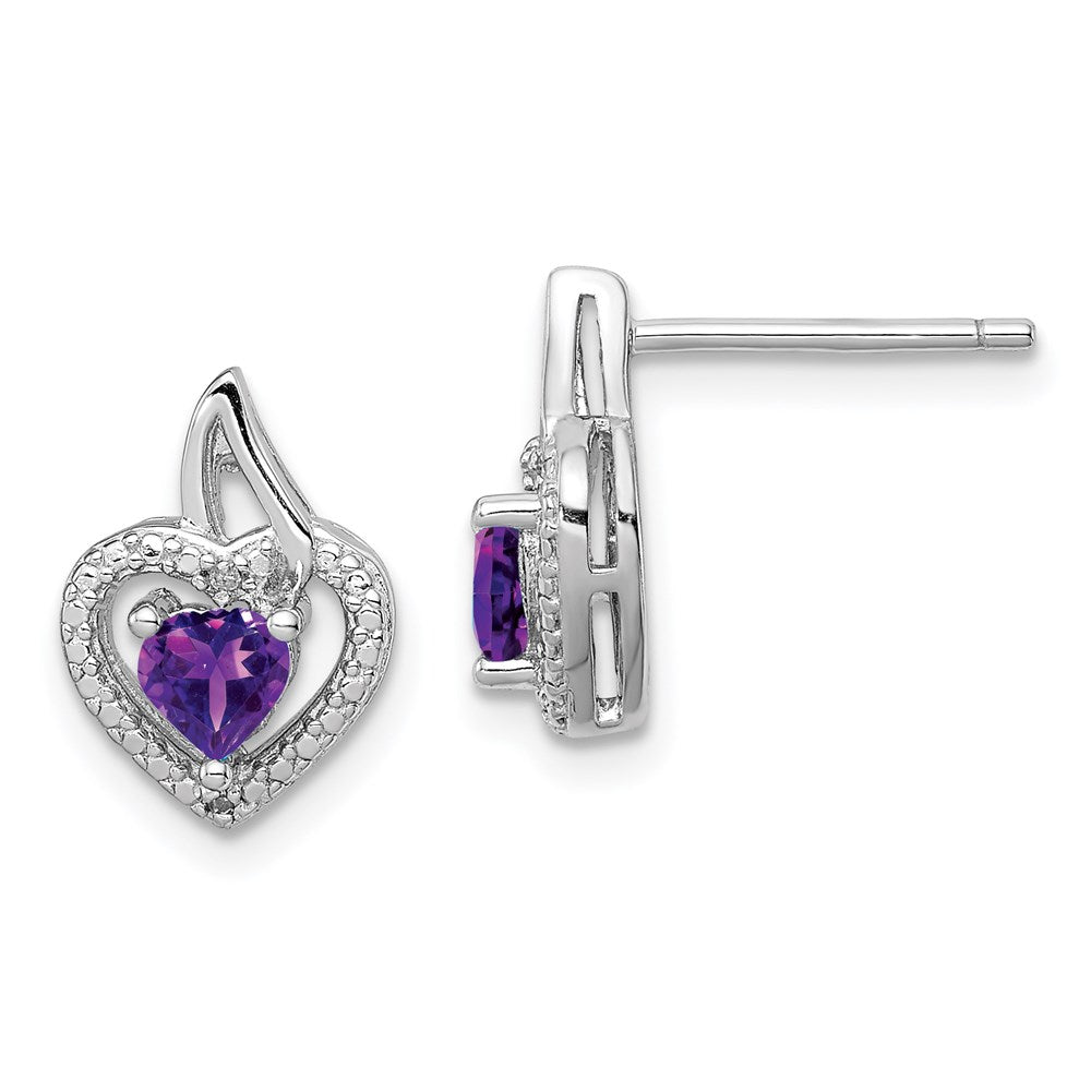 QE10229AM Sterling Silver Rhodium-plated Amethyst and Diamond Earrings