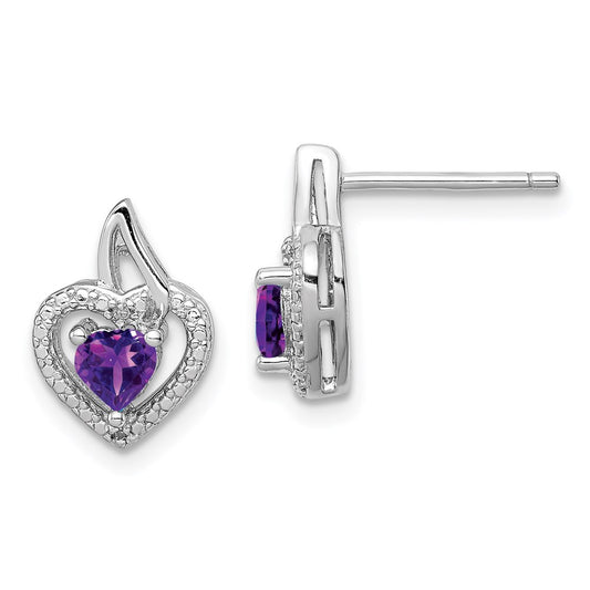 QE10229AM Sterling Silver Rhodium-plated Amethyst and Diamond Earrings