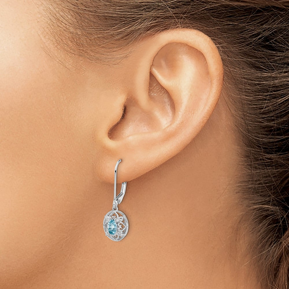QE10231BT Sterling Silver Rhodium-plated Blue Topaz Diamond Earrings