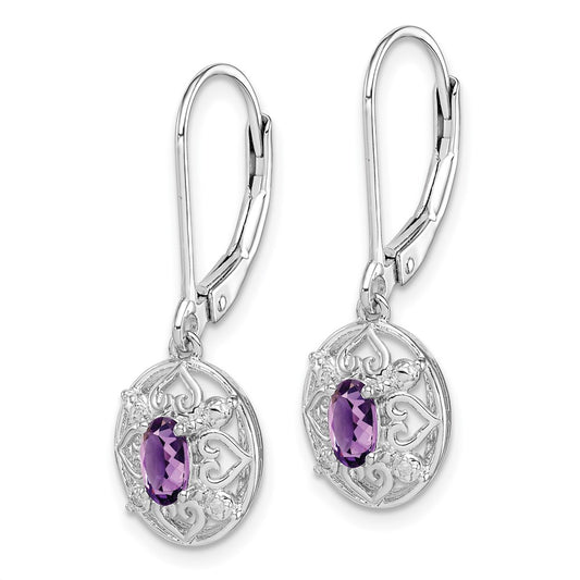 QE10239AM Sterling Silver Rhodium-plated Amethyst and Diamond Earrings
