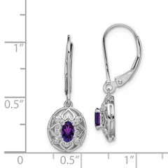 QE10239AM Sterling Silver Rhodium-plated Amethyst and Diamond Earrings