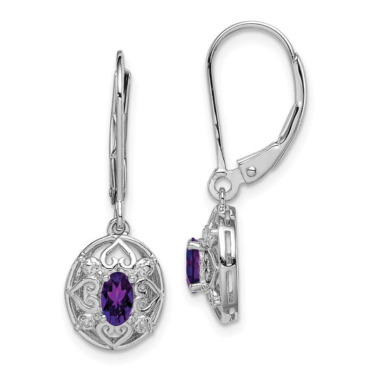 QE10239AM Sterling Silver Rhodium-plated Amethyst and Diamond Earrings