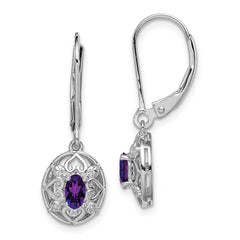 QE10239AM Sterling Silver Rhodium-plated Amethyst and Diamond Earrings