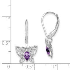 QE10245AM Sterling Silver Rhodium-plated Amethyst and Diamond Butterfly Earrings