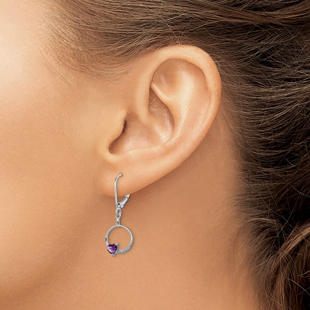 QE10251AM Sterling Silver Rhodium-plated Amethyst and Diamond Earrings