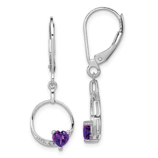 QE10251AM Sterling Silver Rhodium-plated Amethyst and Diamond Earrings