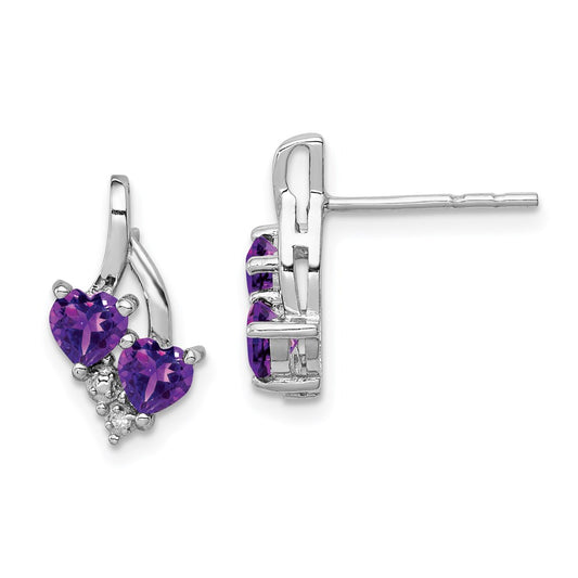 QE10259AM Sterling Silver Rhodium-plated Amethyst and Diamond Earrings