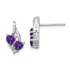 QE10259AM Sterling Silver Rhodium-plated Amethyst and Diamond Earrings
