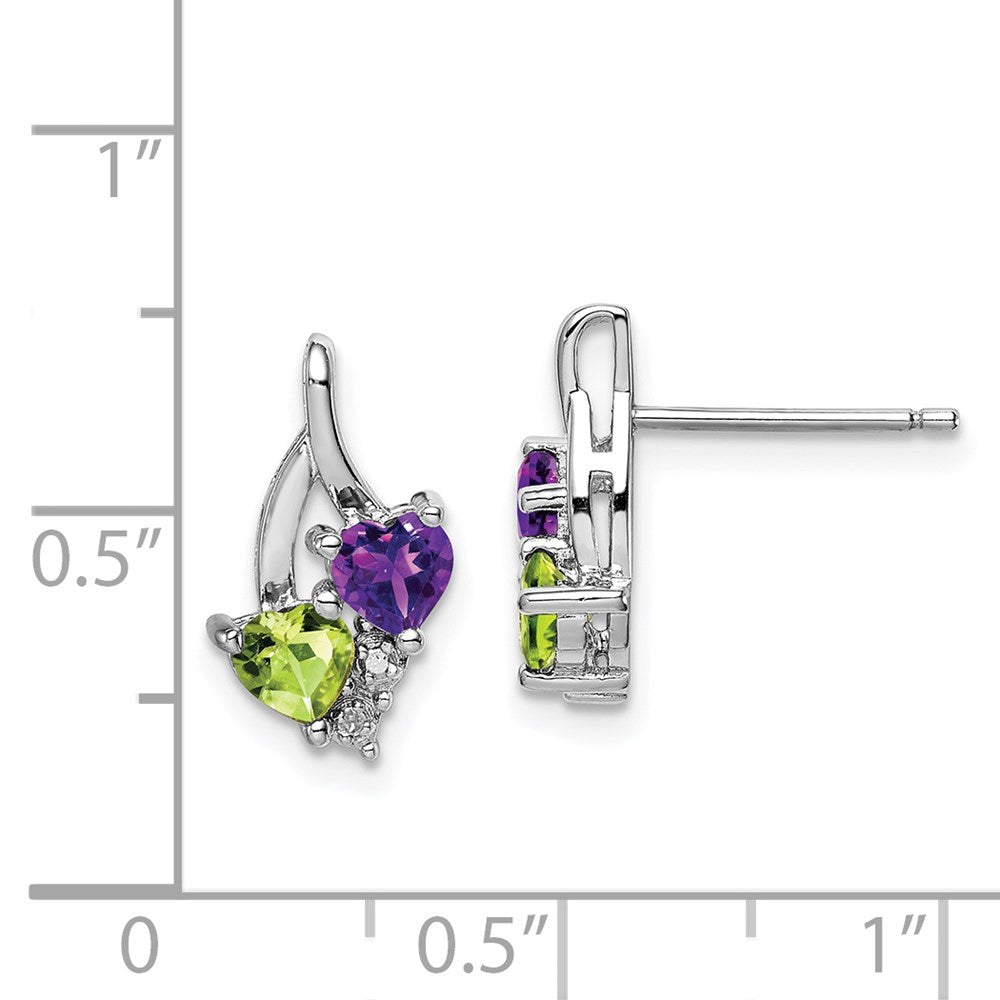 QE10260AM Sterling Silver Rhodium-plated Amethyst Peridot Diamond Earrings