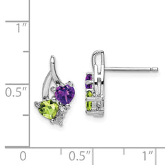 QE10260AM Sterling Silver Rhodium-plated Amethyst Peridot Diamond Earrings