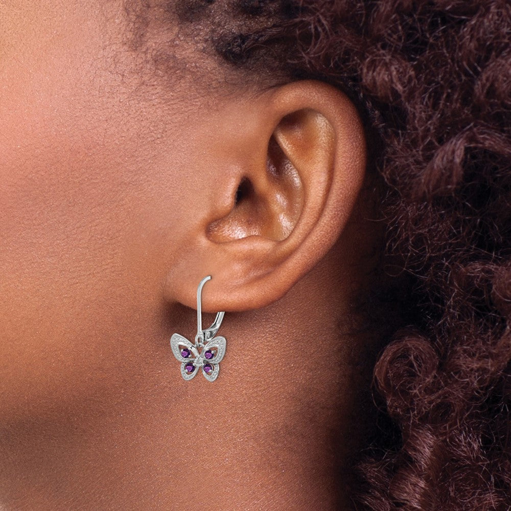 QE10263AM Sterling Silver Rhodium-plated Amethyst and Diamond Butterfly Earrings
