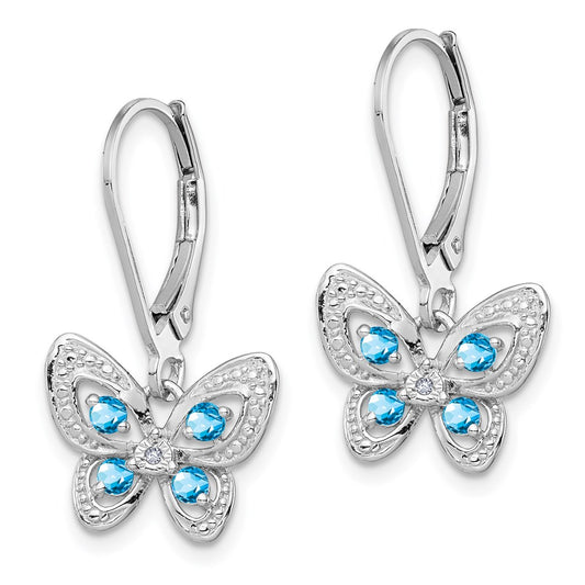QE10263BT Sterling Silver Rhodium-plated Blue Topaz and Diamond Earrings