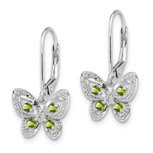 QE10263PE Sterling Silver Rhodium-plated Peridot and Diamond Earrings