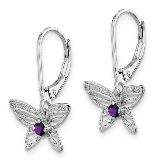 QE10266AM Sterling Silver Rhodium-plated Amethyst and Diamond Butterfly Earrings
