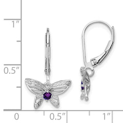 QE10266AM Sterling Silver Rhodium-plated Amethyst and Diamond Butterfly Earrings
