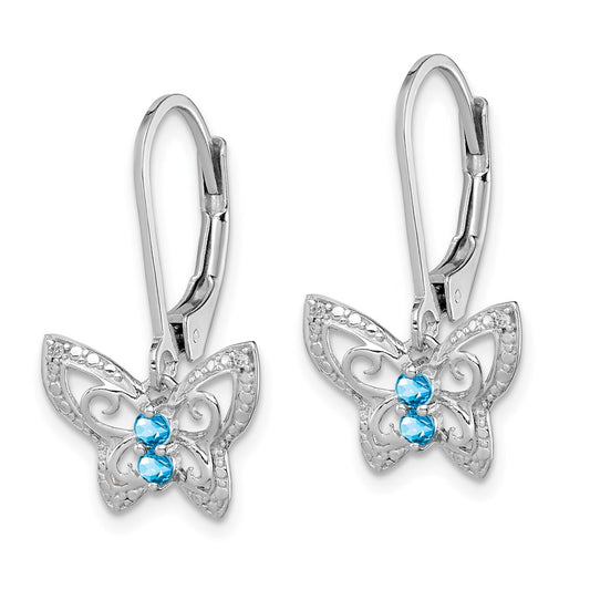 QE10273BT Sterling Silver Rhodium-plated Blue Topaz and Diamond Earrings