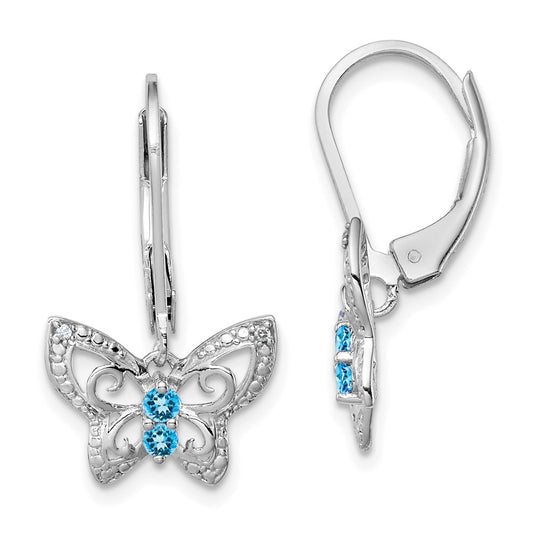 QE10273BT Sterling Silver Rhodium-plated Blue Topaz and Diamond Earrings