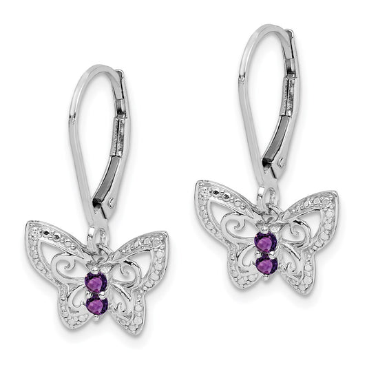 QE10274AM Sterling Silver Rhodium-plated Amethyst and Diamond Butterfly Earrings