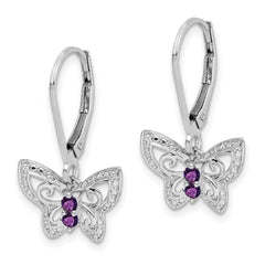 QE10274AM Sterling Silver Rhodium-plated Amethyst and Diamond Butterfly Earrings