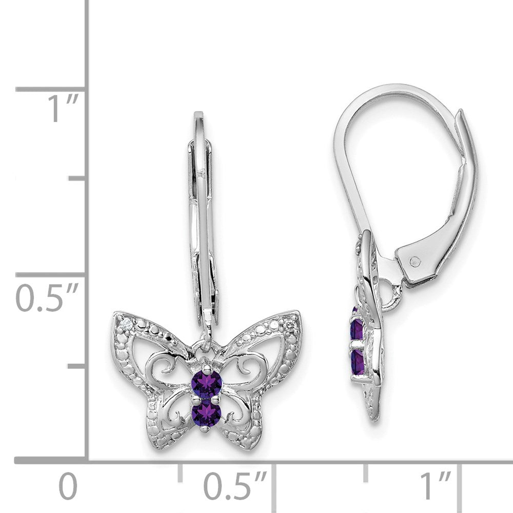 QE10274AM Sterling Silver Rhodium-plated Amethyst and Diamond Butterfly Earrings