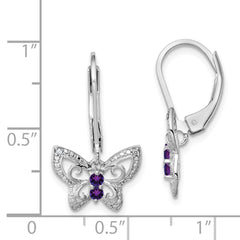 QE10274AM Sterling Silver Rhodium-plated Amethyst and Diamond Butterfly Earrings