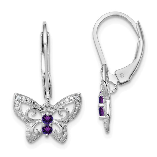 QE10274AM Sterling Silver Rhodium-plated Amethyst and Diamond Butterfly Earrings