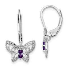 QE10274AM Sterling Silver Rhodium-plated Amethyst and Diamond Butterfly Earrings