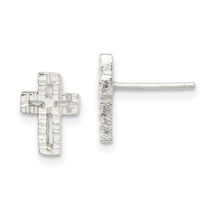 QE102 Sterling Silver Polished & Textured Latin Cross Post Earrings
