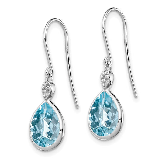 QE10303BT Sterling Silver Rhodium Plated Diamond and Blue Topaz Earrings