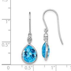 QE10303BT Sterling Silver Rhodium Plated Diamond and Blue Topaz Earrings