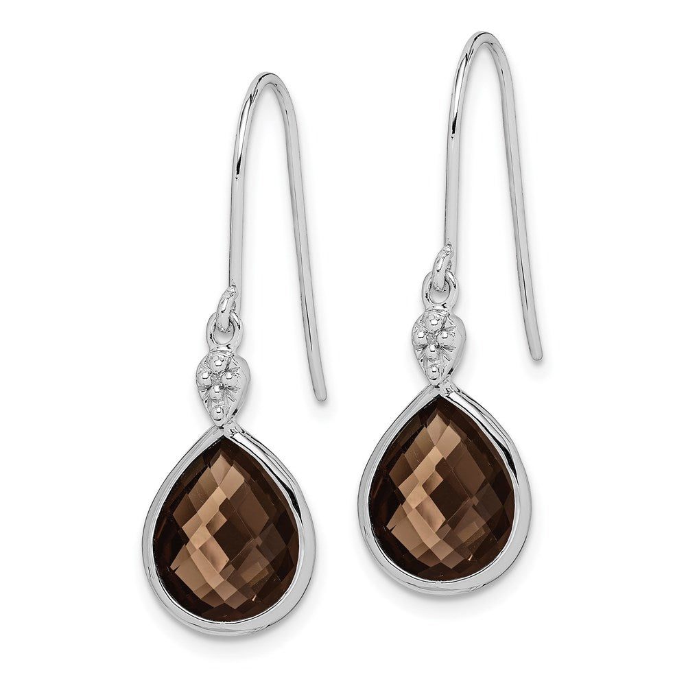 QE10303SQ Sterling Silver RH Plated Diamond and Smoky Quartz Dangle Earrings