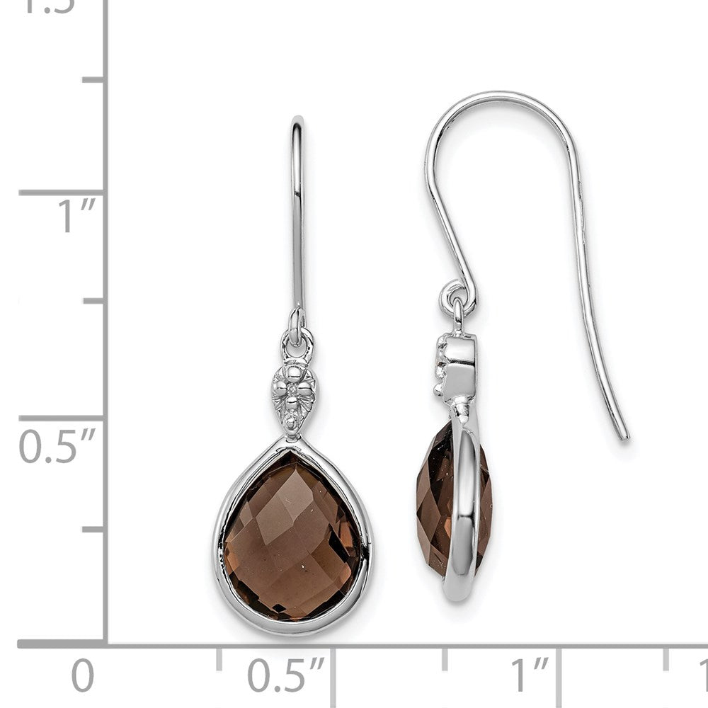 QE10303SQ Sterling Silver RH Plated Diamond and Smoky Quartz Dangle Earrings