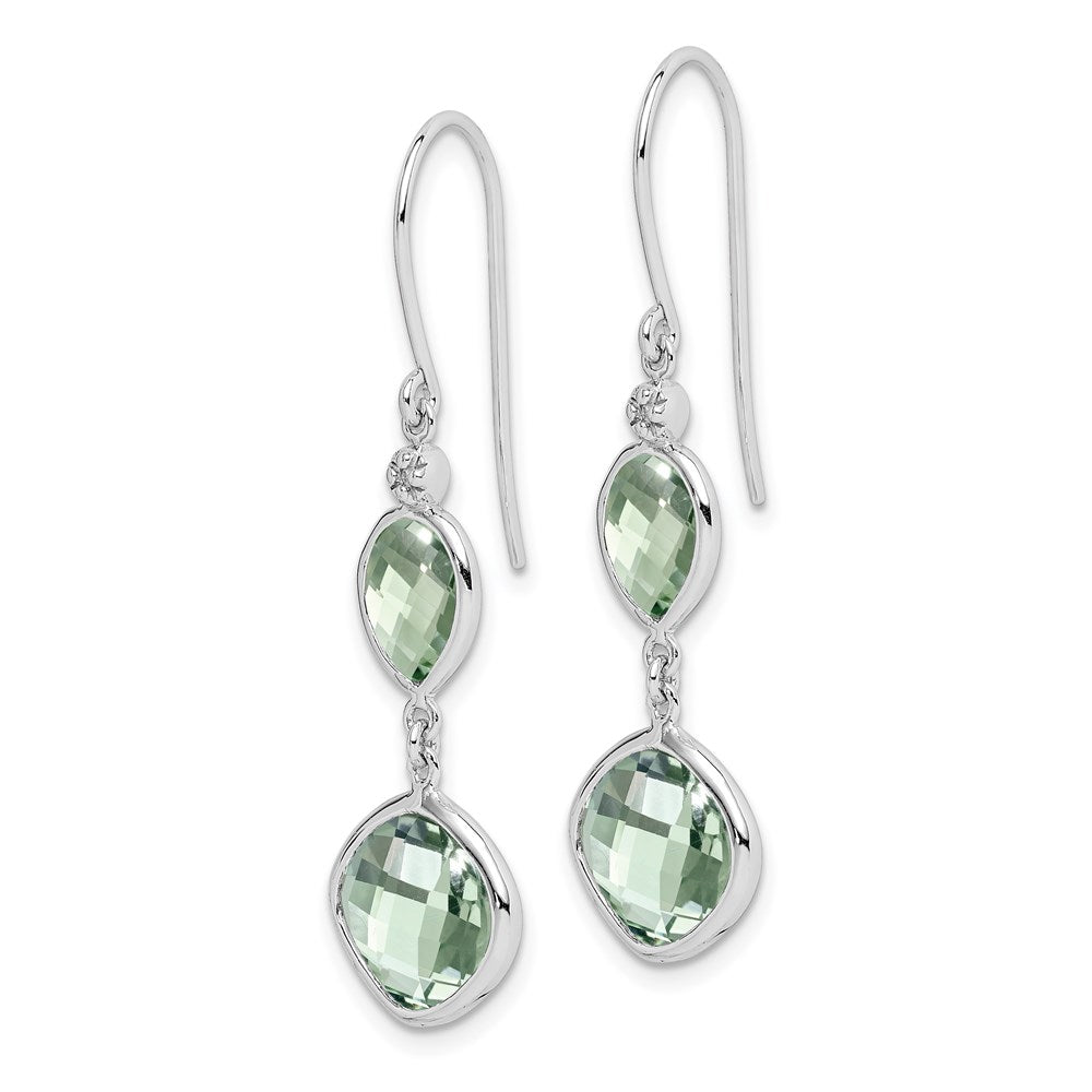 QE10307AG Sterling Silver Rhodium Plated Diamond and Green Quartz Earrings