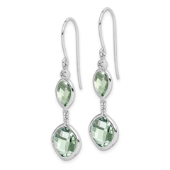QE10307AG Sterling Silver Rhodium Plated Diamond and Green Quartz Earrings