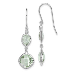 QE10307AG Sterling Silver Rhodium Plated Diamond and Green Quartz Earrings