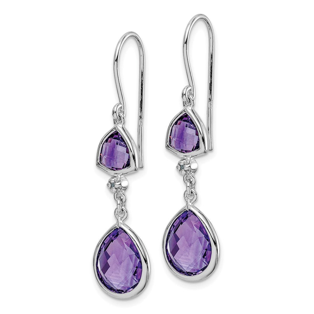 QE10309AM Sterling Silver Rhodium Plated Diamond and Amethyst Dangle Earrings