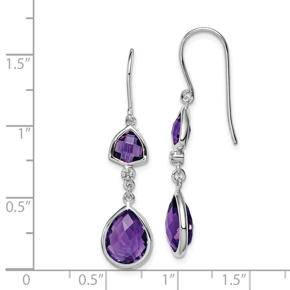 QE10309AM Sterling Silver Rhodium Plated Diamond and Amethyst Dangle Earrings