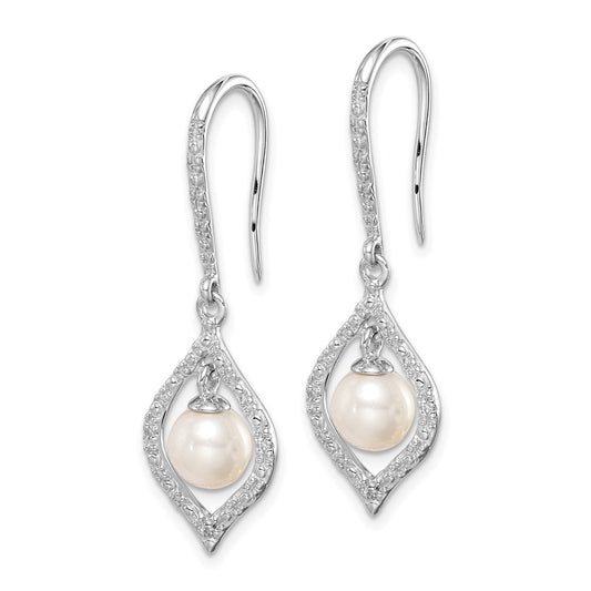 QE10319 Sterling Silver Rhodium Plated Diamond and FW Cultured Pearl Ear