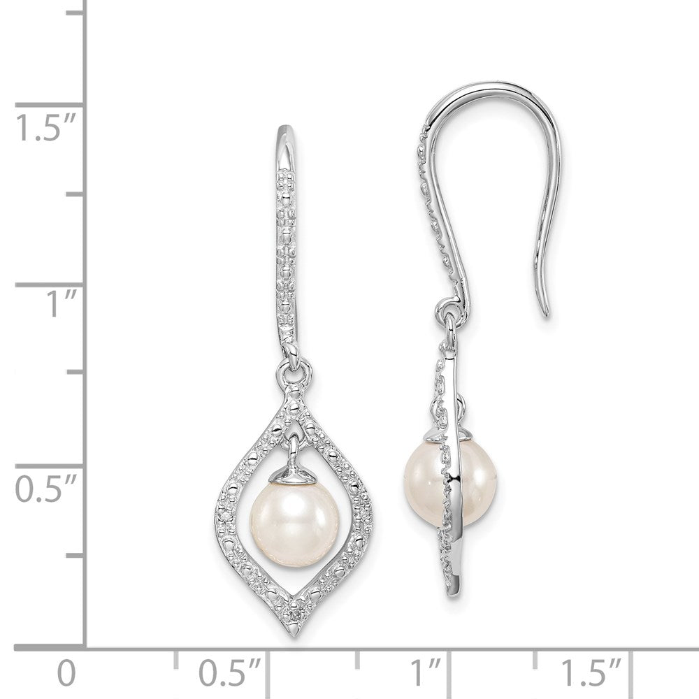 QE10319 Sterling Silver Rhodium Plated Diamond and FW Cultured Pearl Ear